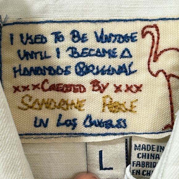 Sandrine Rose Chambray Western Button Up Tunic Shirt Cream Women Large NWT - Picture 2 of 12